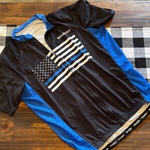 Wulibike thin Blue line us flag Cycling Jersey large